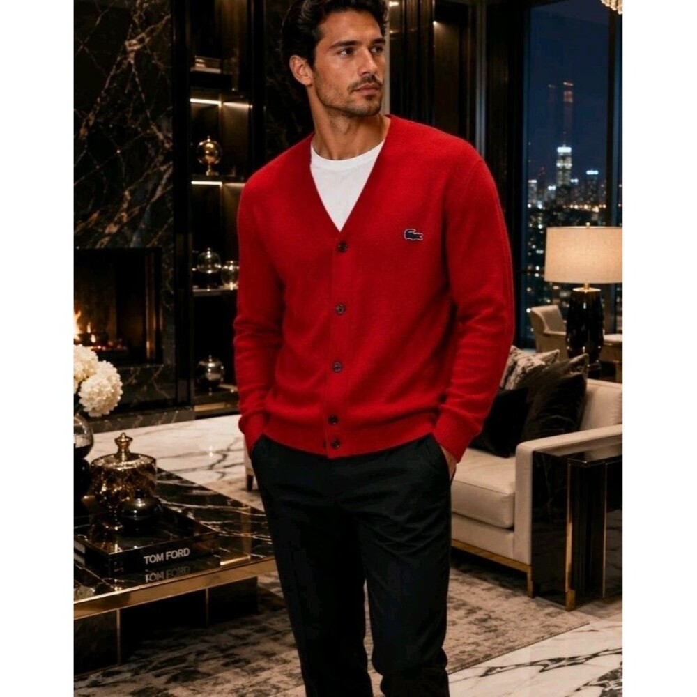 Vintage Izod Of London Sweater Red W/Blue Alligator Garfinckel's USA L